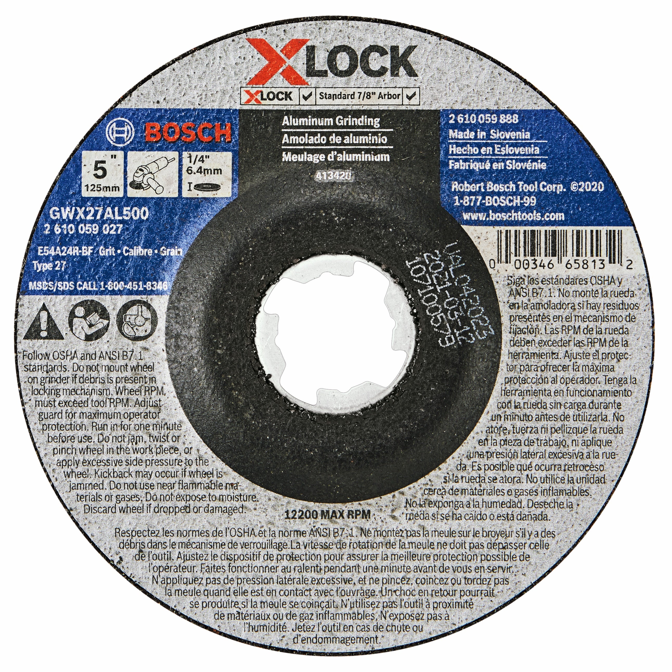 Bosch 5 x 1/4" X-LOCK Type 27 24G Metal Grinding Abr. Wheel