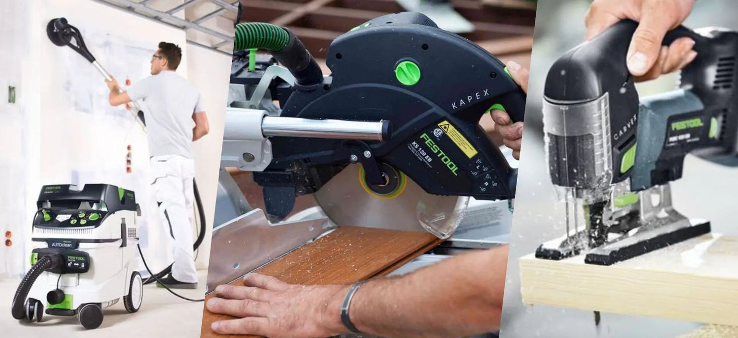 festool dust extractor, miter saw, and jig saw