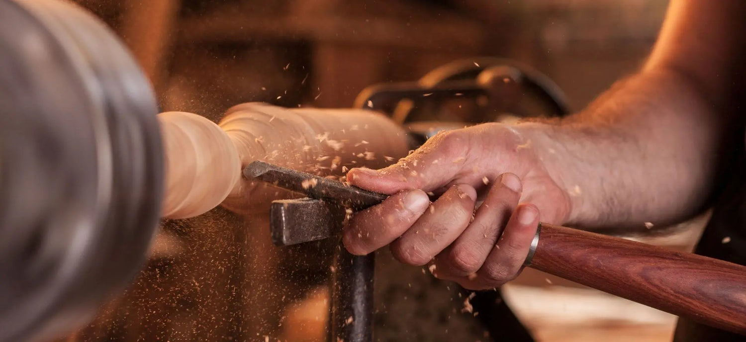 close up wood lathe gouge