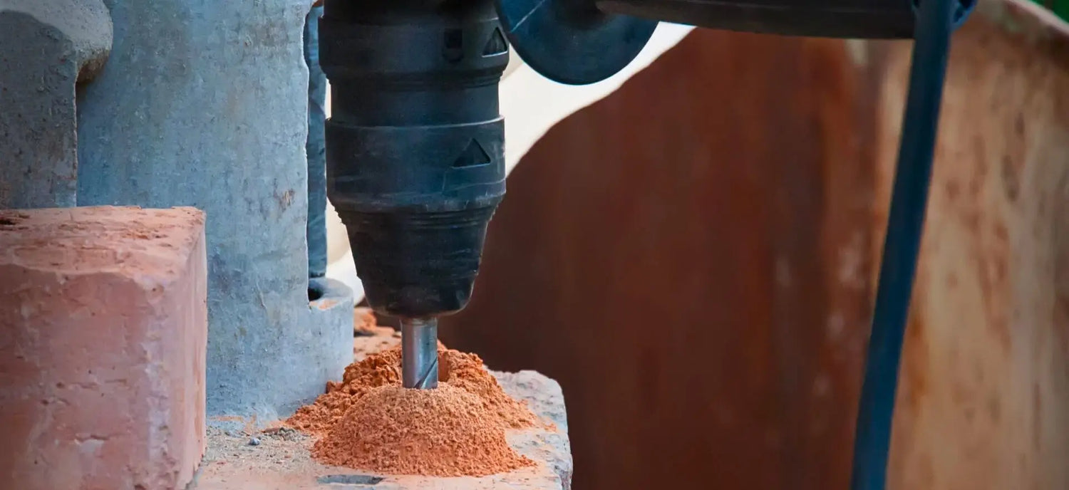 close up of drilling in brick