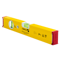 Yellow spirit level with bubble vial against a plain white background