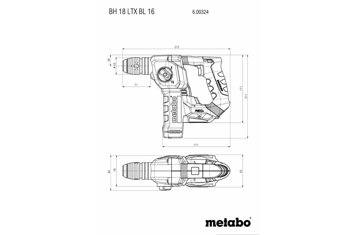 Metabo 18V 5/8" SDS-Plus Rotary Hammer Bare w/ metaBOX, BH 18 LTX BL 16 600324840