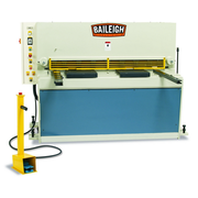 Front view of Baileigh SH-5210-HD 52 inch hydraulic sheet metal shear with yellow safety guard.