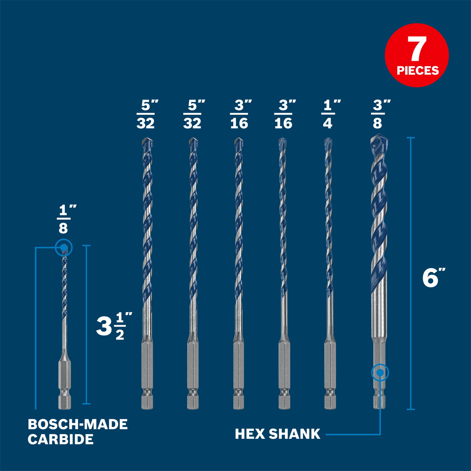 Bosch 7-piece Blue Xtreme Carbide Hammer Drill Bit Set BXH7S