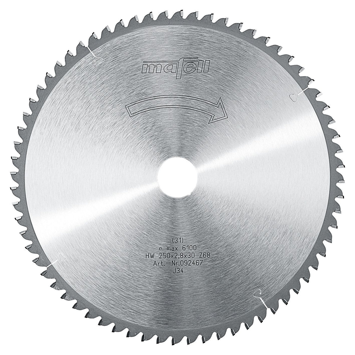 Mafell 250mm 68T TCT Plastic/Aluminum Saw Blade, 30mm Bore 92467