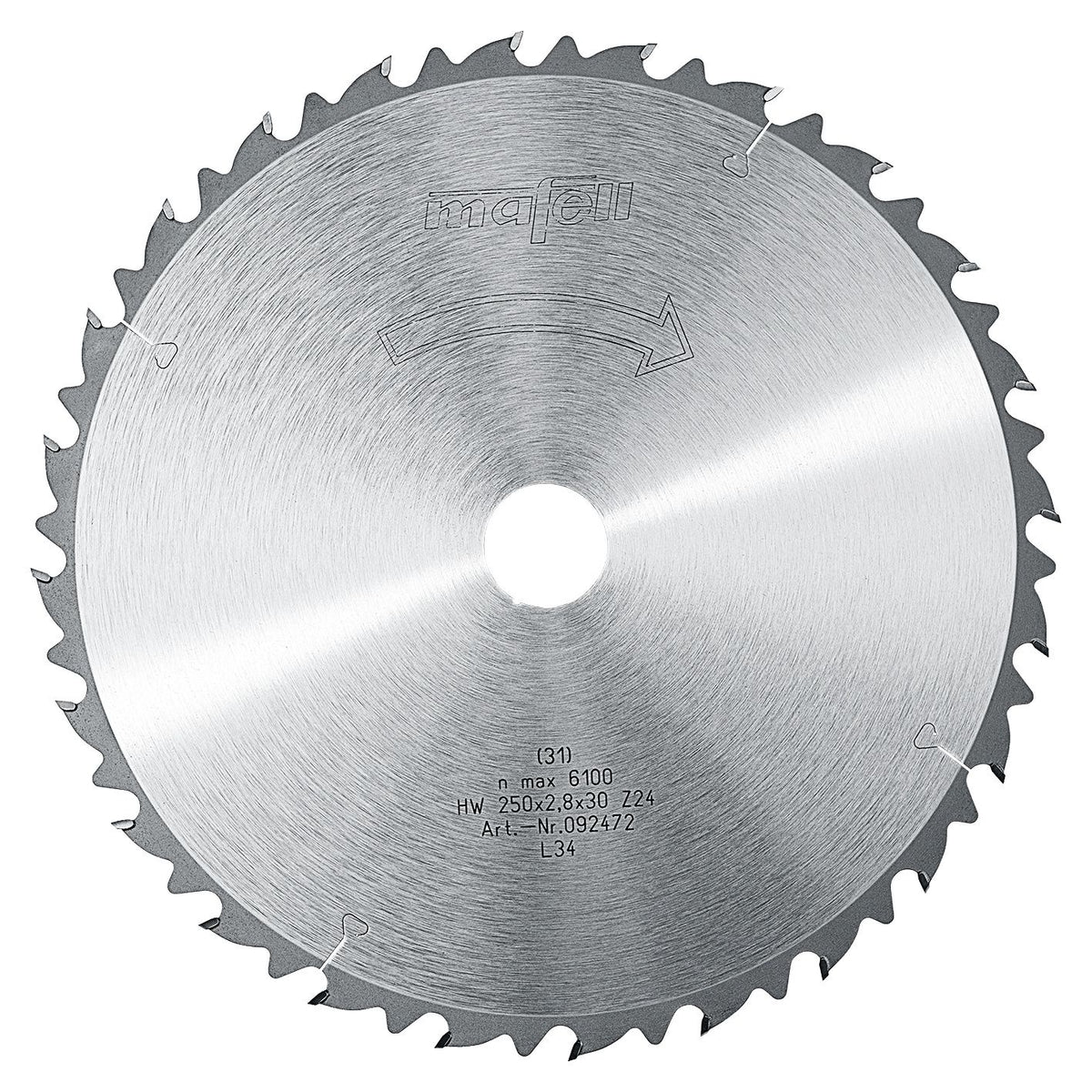 Mafell 250mm 24T TCT Ripping Saw Blade, 30mm Bore 92472