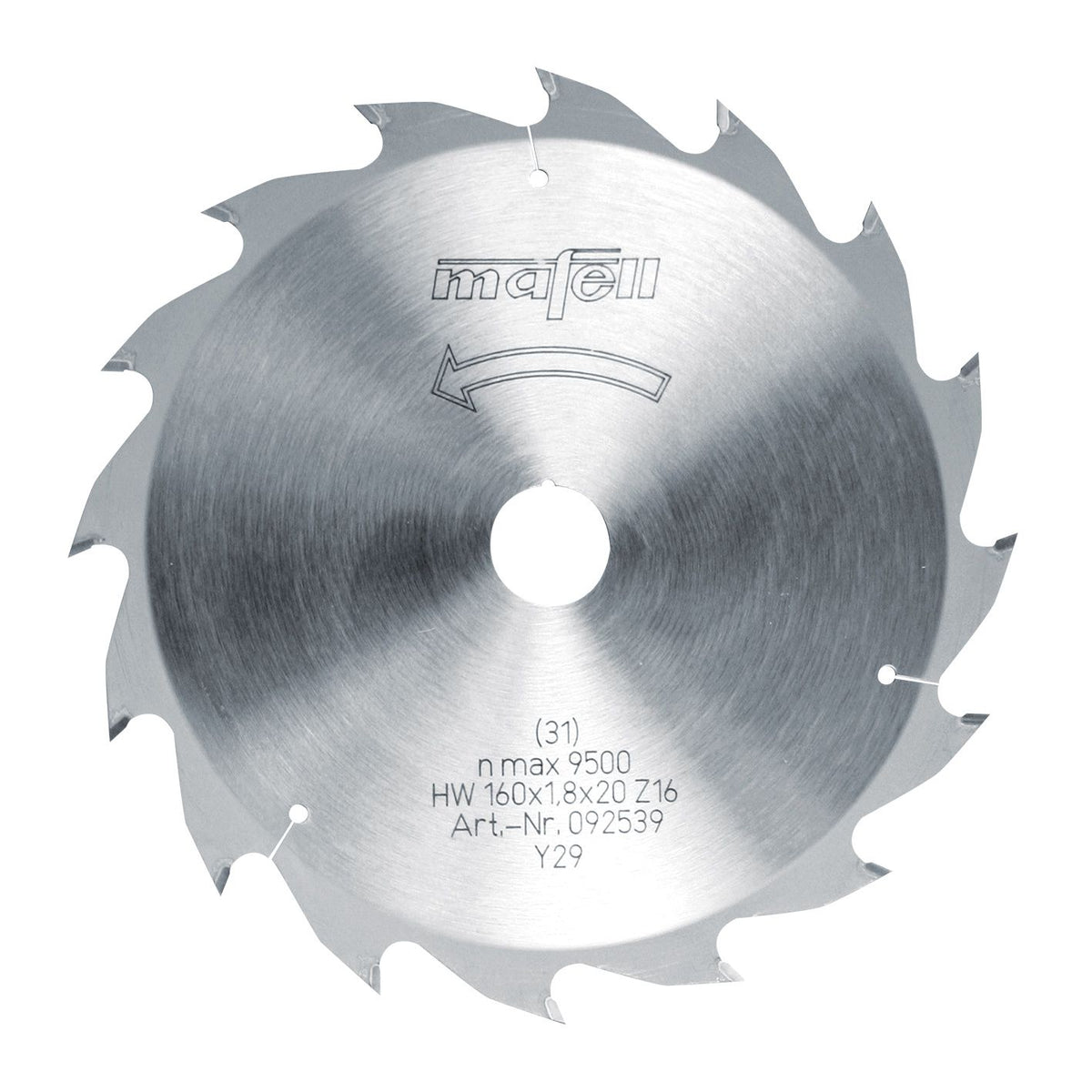 Mafell 160 mm TCT Saw Blade, 1.2/1.8 mm Kerf, 20 mm Arbor, 16 Teeth 92539
