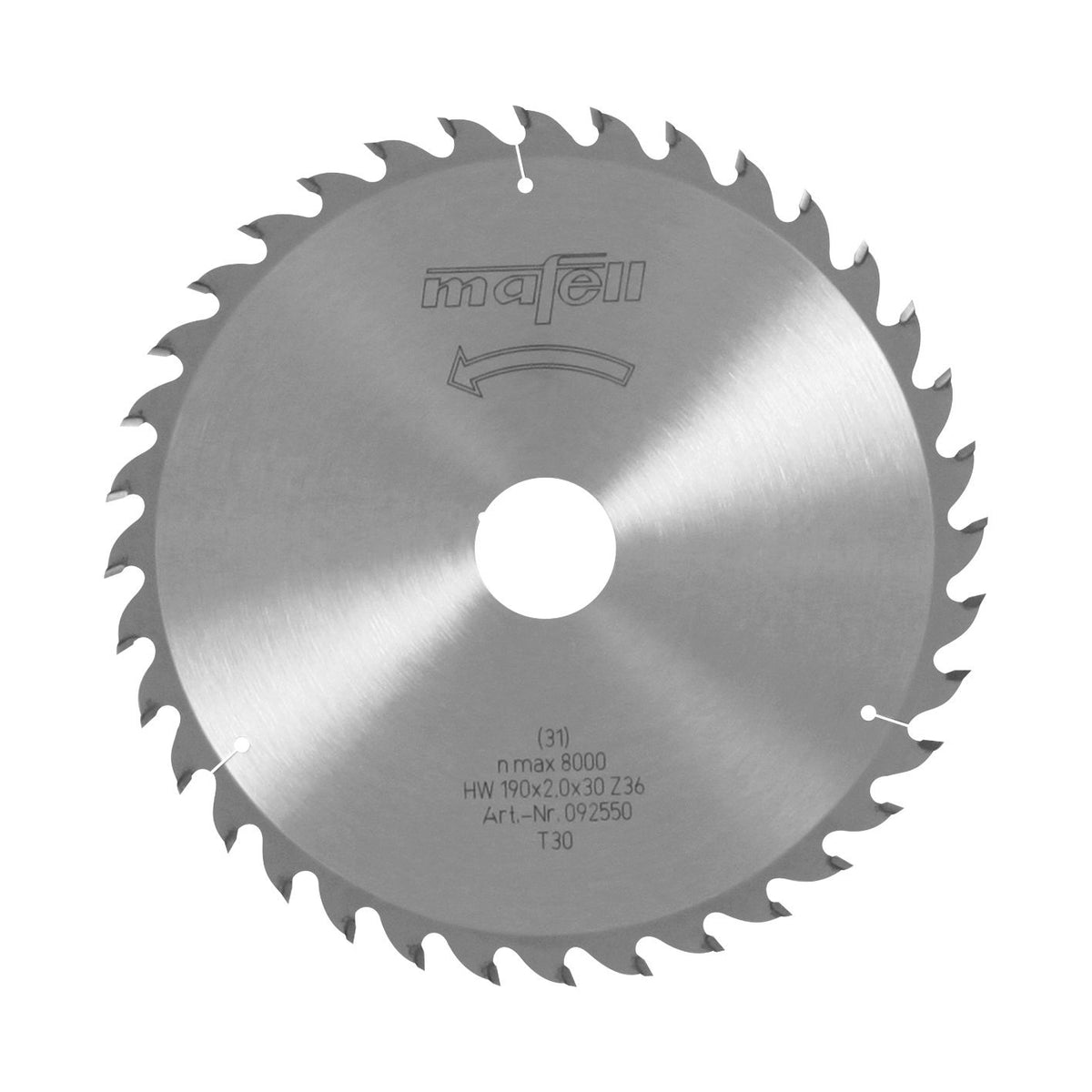 Mafell 190 mm TCT Saw Blade, 1.2/2.0 mm Kerf, 30 mm Arbor, 36 Teeth 92550