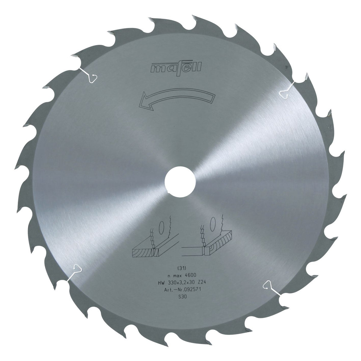 Mafell 13 in. TCT Universal Saw Blade, 24 Teeth, 30 mm Bore 92571