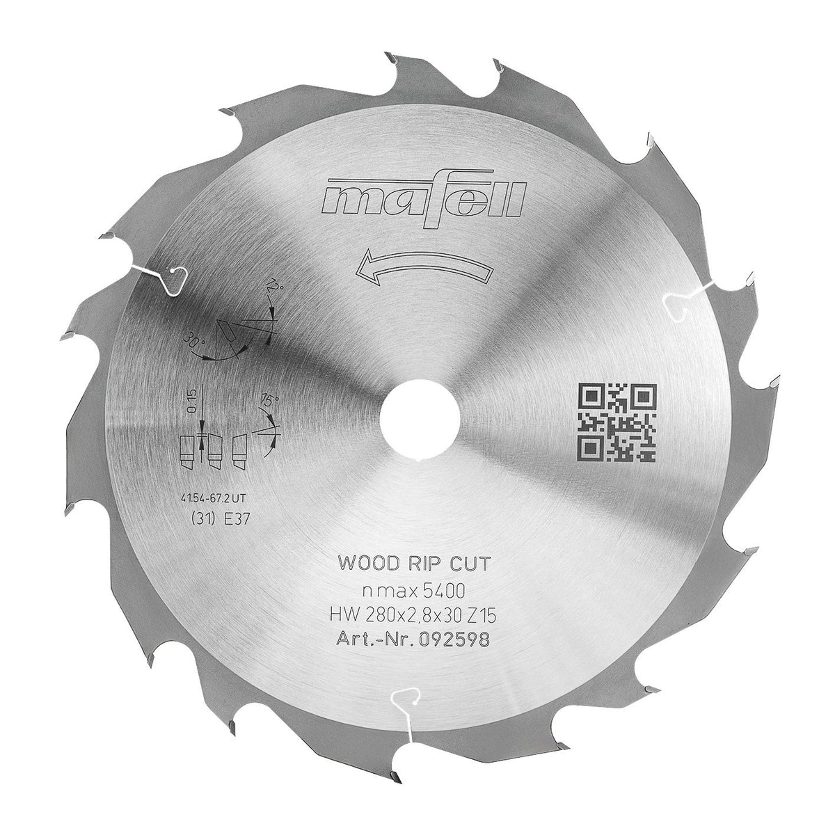 Mafell KSB-WL 280 GT 280 mm Wood Rip Saw Blade, 2.8 mm Kerf, 30 mm Bore, Z15-5 92598