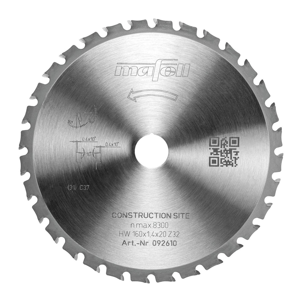Mafell KSB-CS160 Construction Site Saw Blade, 160 mm, Z32, 20 mm Bore 92610