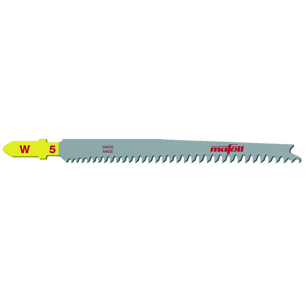 Mafell W5 wood jig saw blade from a 5-pack with progressive tooth pitch and Mafell branding