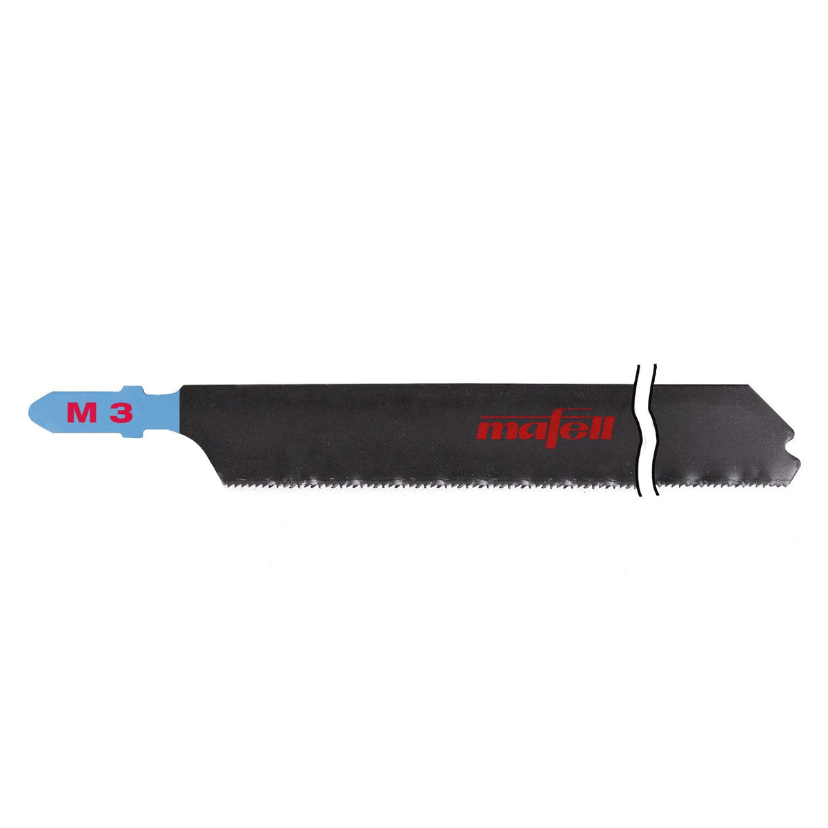 Mafell SSB M3 bi-metal jig saw blade 220 mm length shown as part of a three pack.