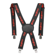 Mafell AK-HTX50 black work suspenders with red logos and metal clips laid flat