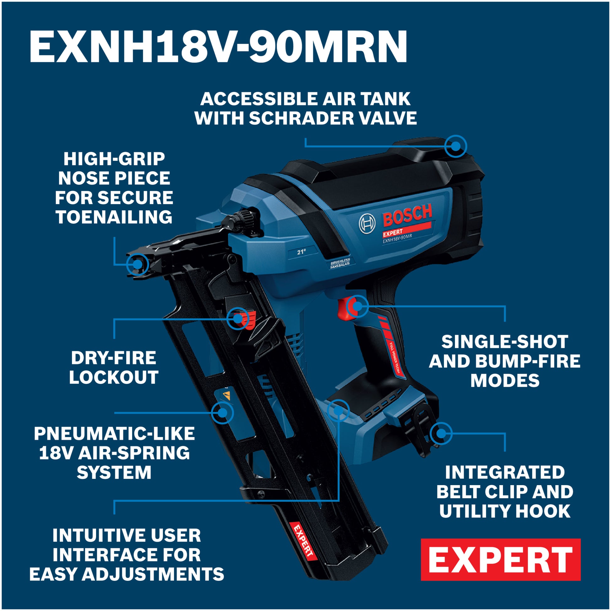 Bosch EXPERT 18V 21 Degree Framing Nailer EXNH18V-90MRN