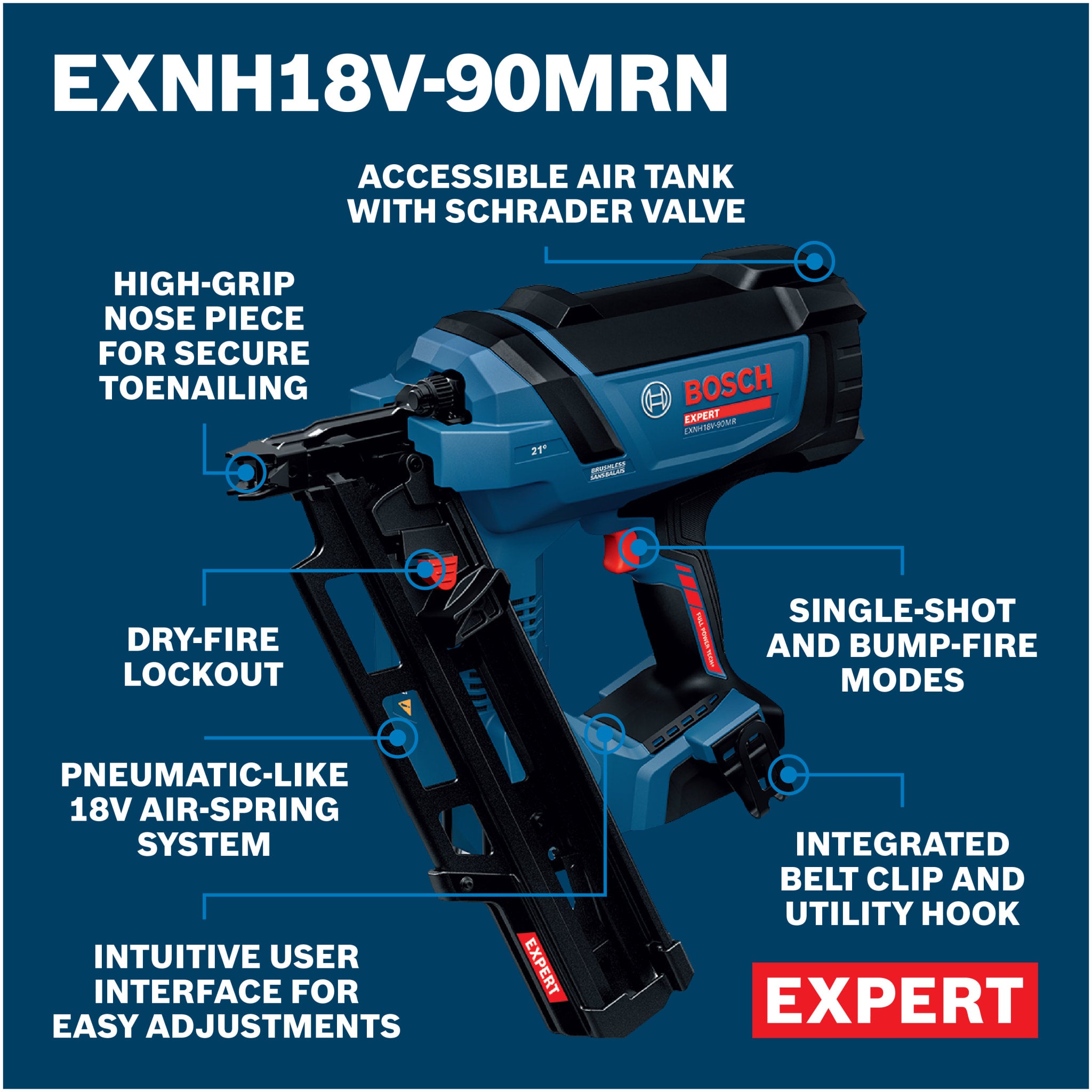 Bosch EXPERT 18V 21 Degree Framing Nailer EXNH18V-90MRN