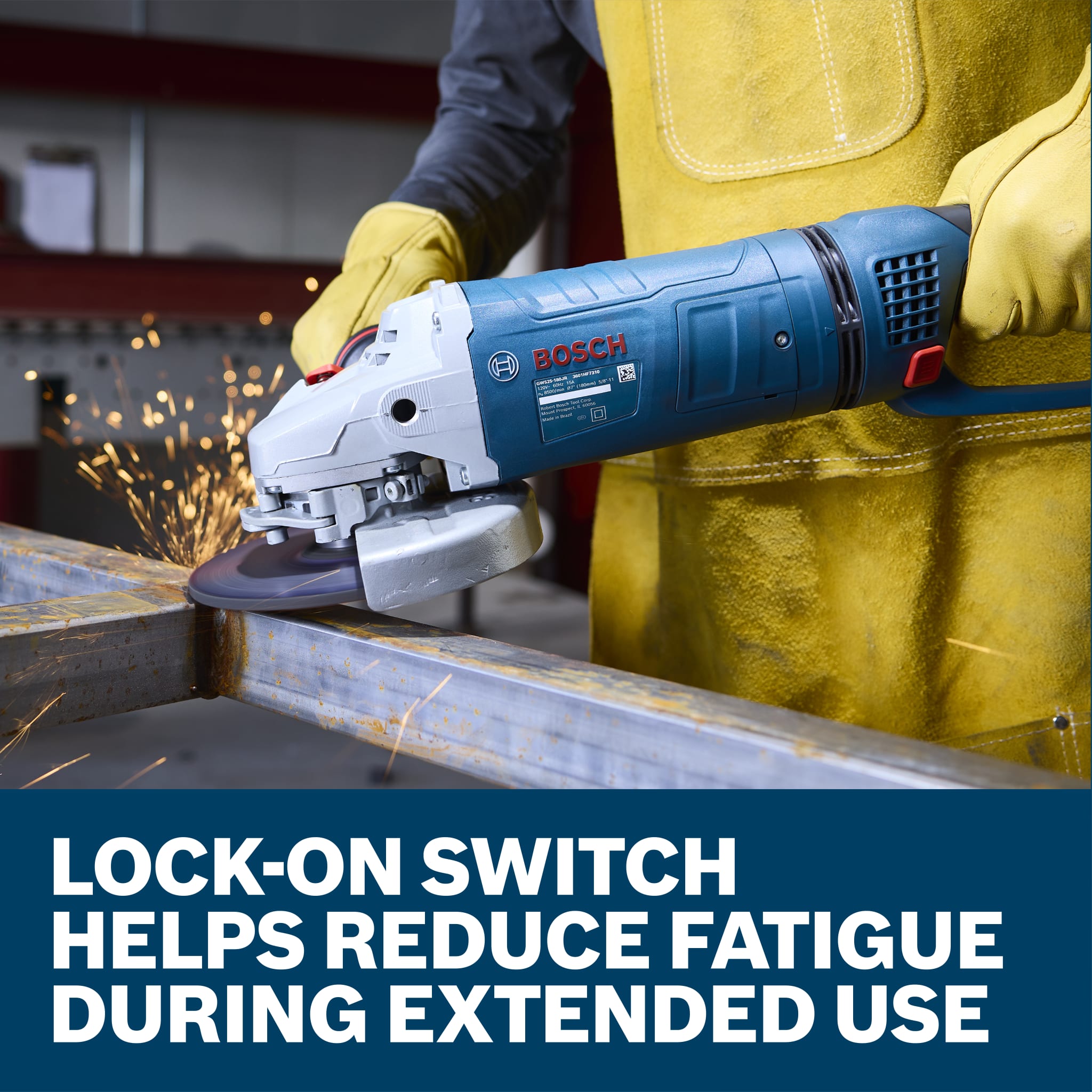 Bosch 7" Large Angle Grinder - 15 Amp with Lock-On Trigger Switch and Rotatable Main Handle GWS25-180JR