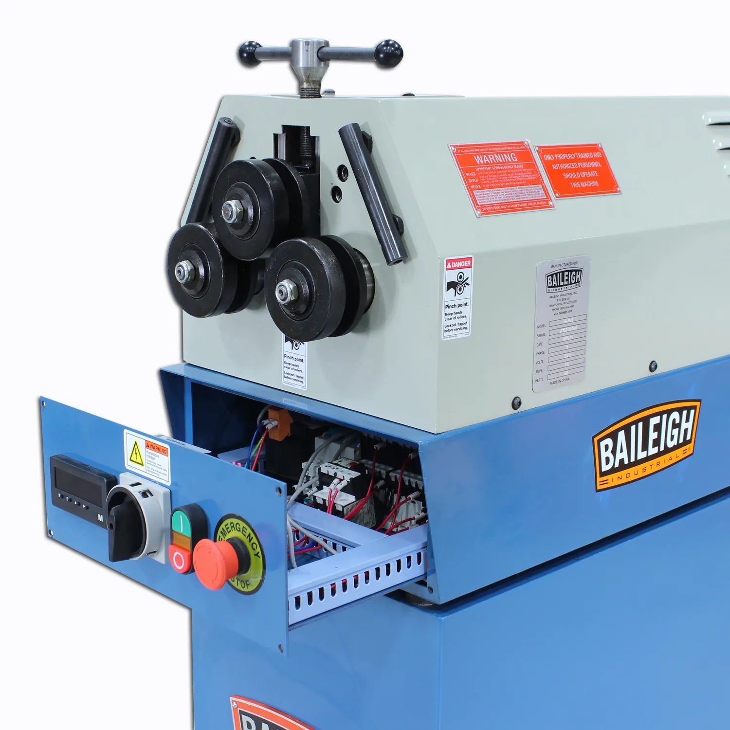 Baileigh R-M20-220, 220V 3Phase Ring and Angle Roll Bender, 2 Driven Rolls, Manual Top Roll, 1006850