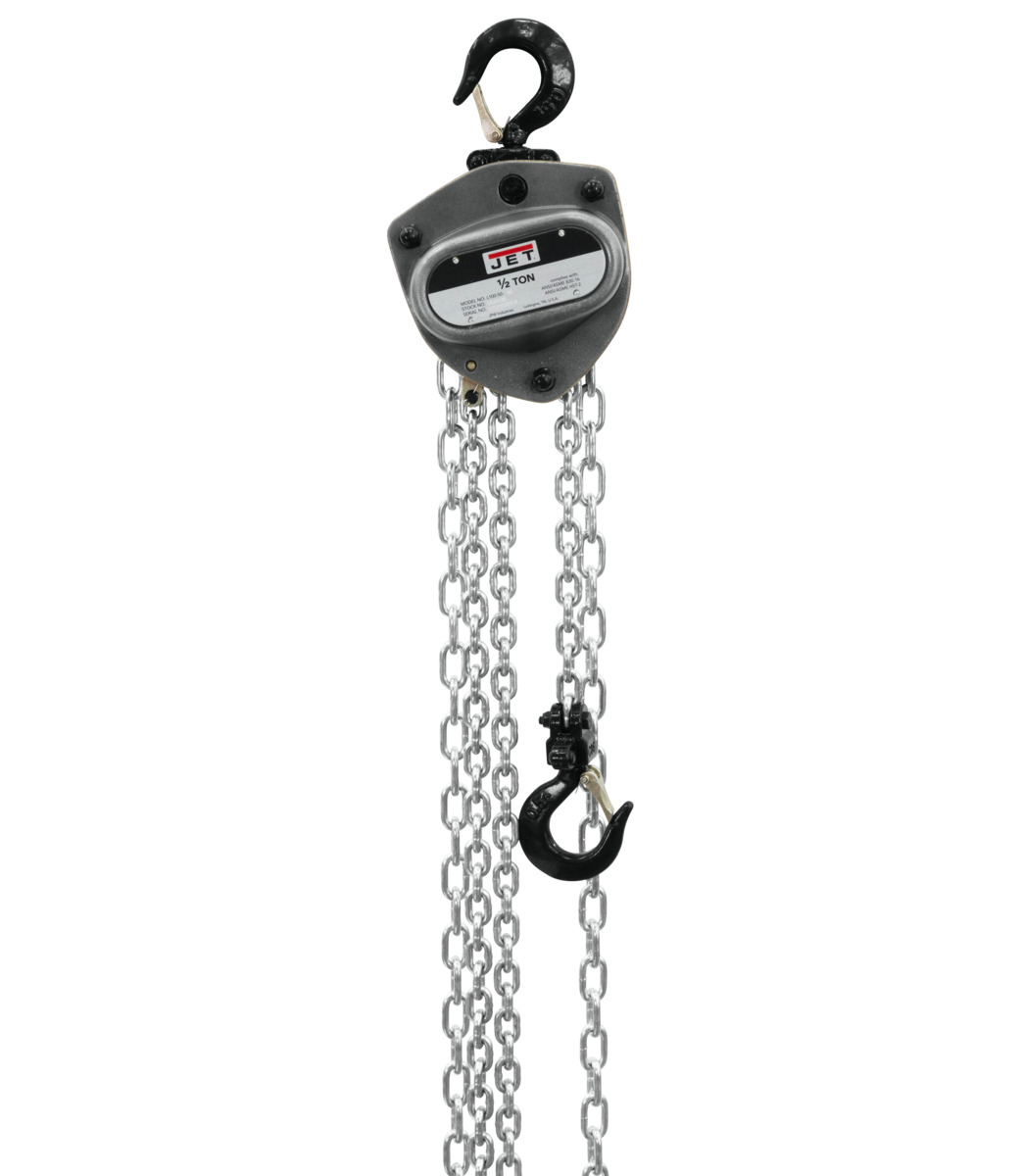 Jet L100-50-70, 1/2 Ton Hand Chain Hoist with 70 ft. Lift and Overload Protection 205170