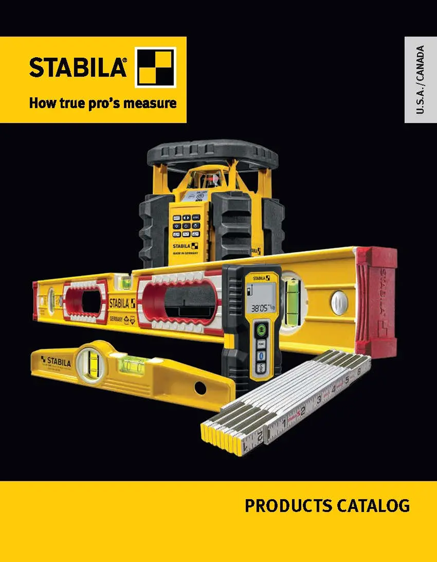 Stabila measurement tools on a black and yellow background with Stabila branding.