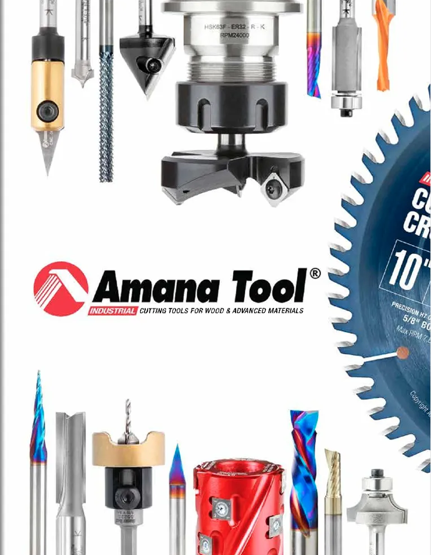 Collection of Amana Tool cutting tools on a white background