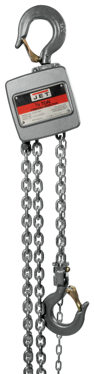 Jet AL100 Series Aluminum Hand Chain Hoist, 1/2 Ton x 10 Foot Lift AL100-050-10 133051