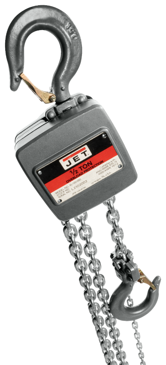 Jet AL100 Series Aluminum Hand Chain Hoist, 1/2 Ton x 20 Foot Lift AL100-050-20 133053
