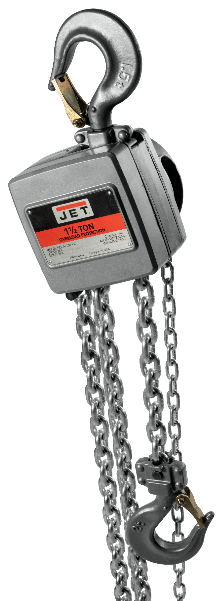Jet AL100 Series Aluminum Hand Chain Hoist, 1-1/2 Ton x 20 Foot Lift AL100-150-20 133123