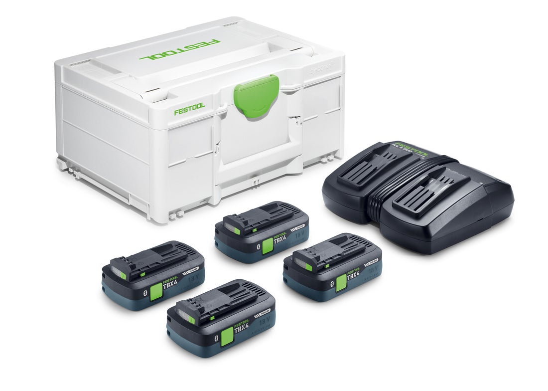 Festool 18V Energy Set 4x TBX 4 Tabless Batteries with TCL 6 DUO Charger in Systainer 578946