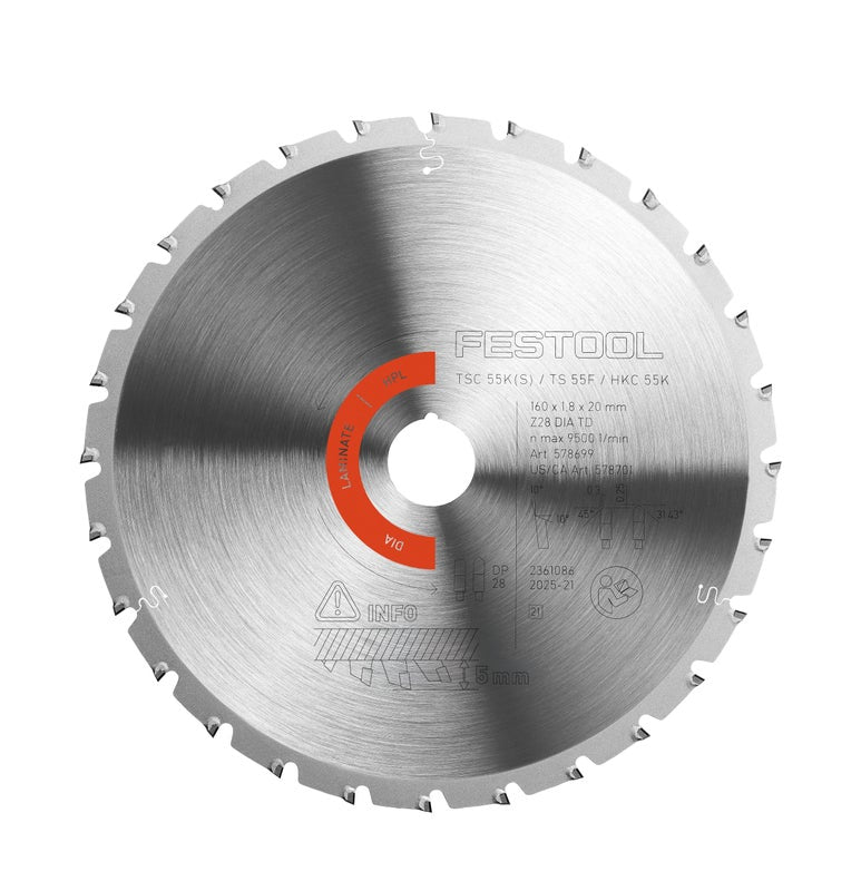 Festool 160mm Diamond Circular Saw Blade for HPL Laminate and Fiber Cement 578701