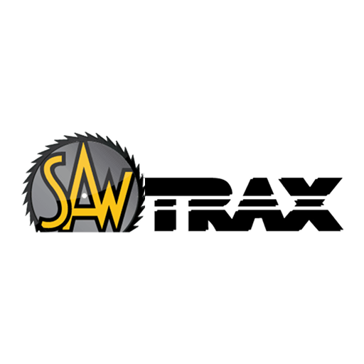 SawTrax logo with a saw blade design on a white background
