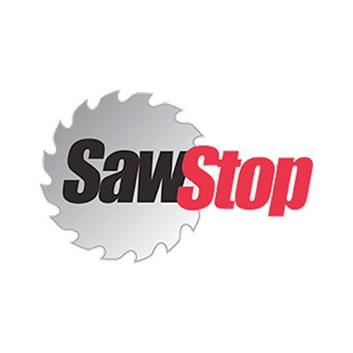 SawStop logo with a circular saw blade design on a white background