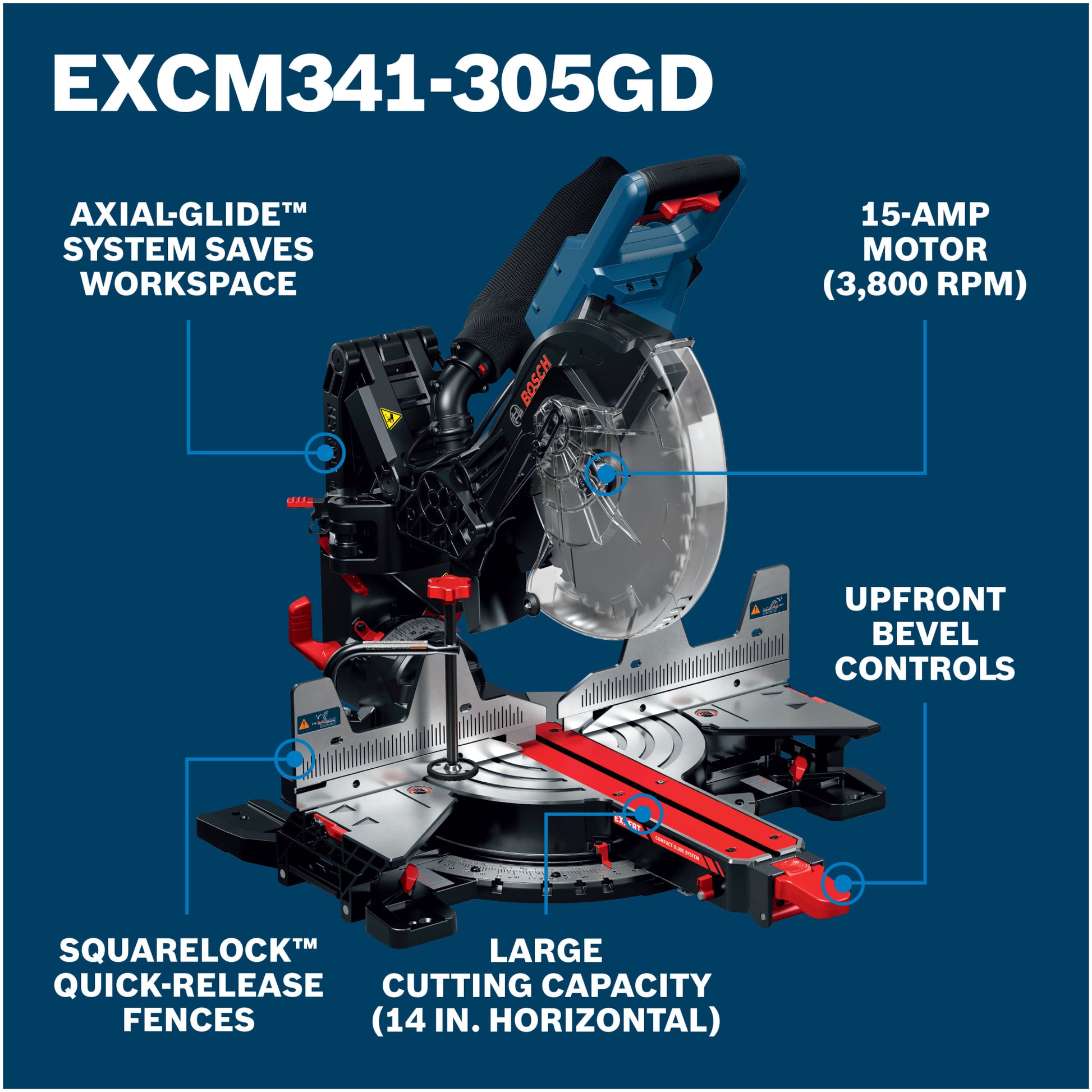 Bosch EXPERT 12" 15-Amp Dual-Bevel Glide Miter Saw EXCM341-305GD