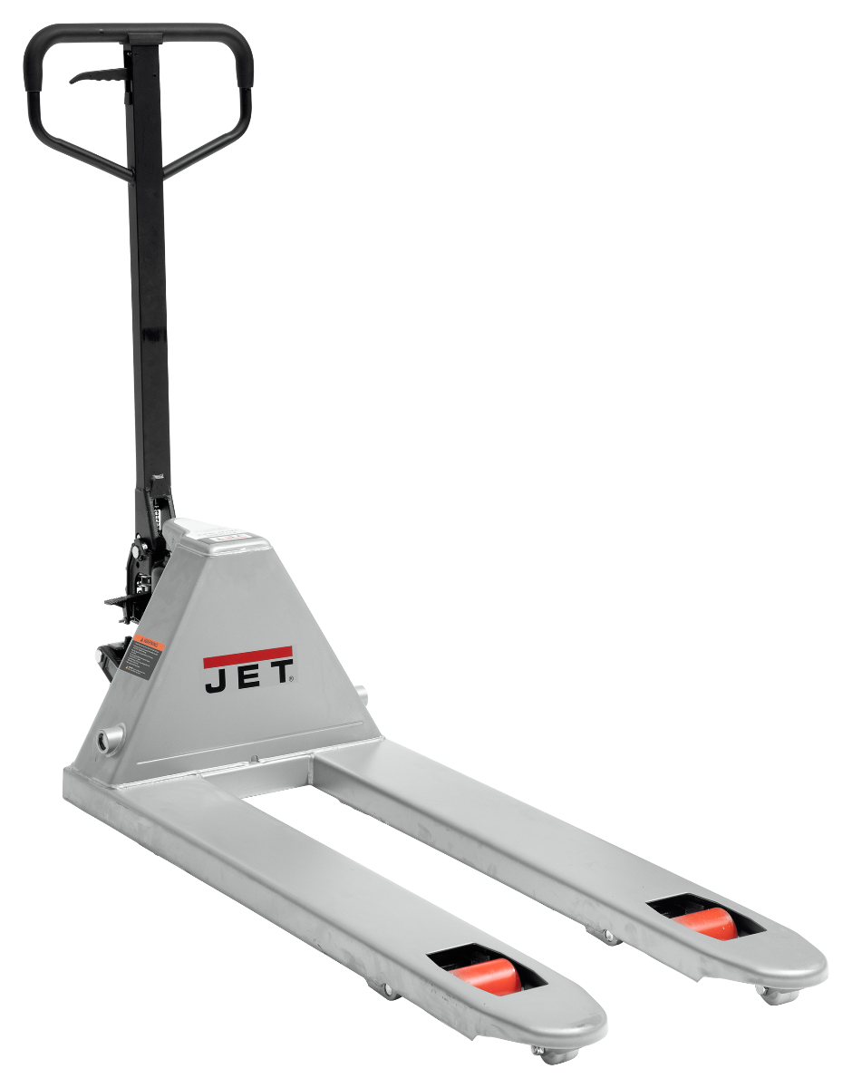 JT161005 20in x 42in Pallet Truck With 5500 LB Capacity. 2/12 inch low profile. Polyurethane 6-1/4 x 2 inch steer wheels.
