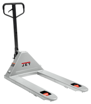 JT161008 JET® J Series Pallet Trucks are available in 6 different configurations. Each JET J Series Pallet Truck has a low profile of 2-1/2 inches, varying widths of 16 to 27 inches, and multiple lengths from 36 to 48 inches.
