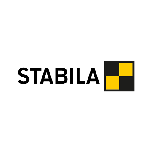 Stabila logo with black text and yellow squares on a white background