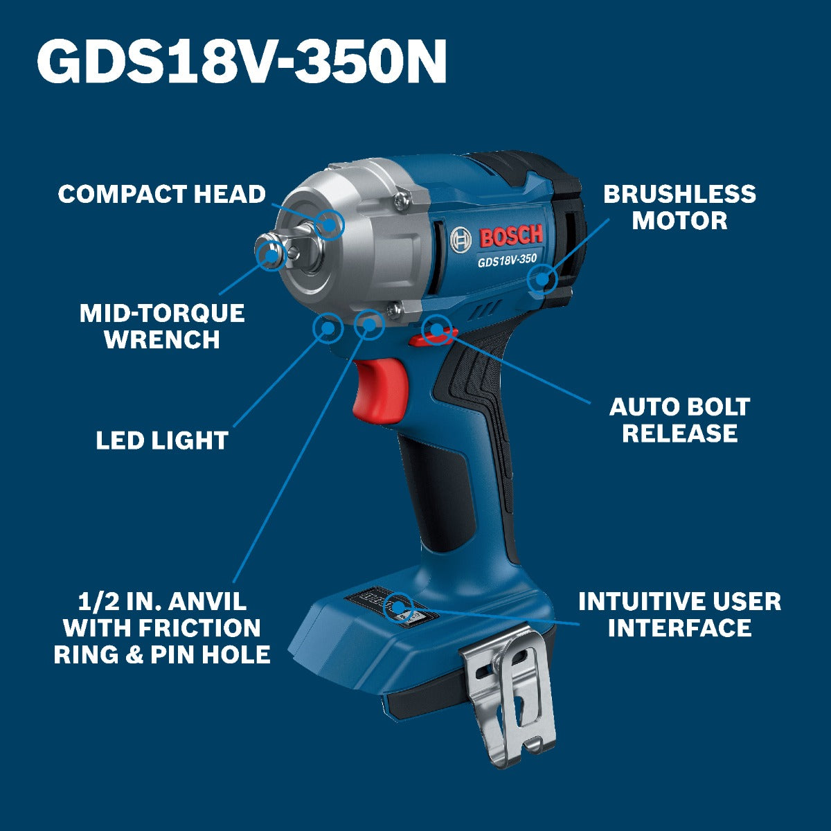 Bosch 18V 1/2" Compact Impact Wrench GDS18V-350N