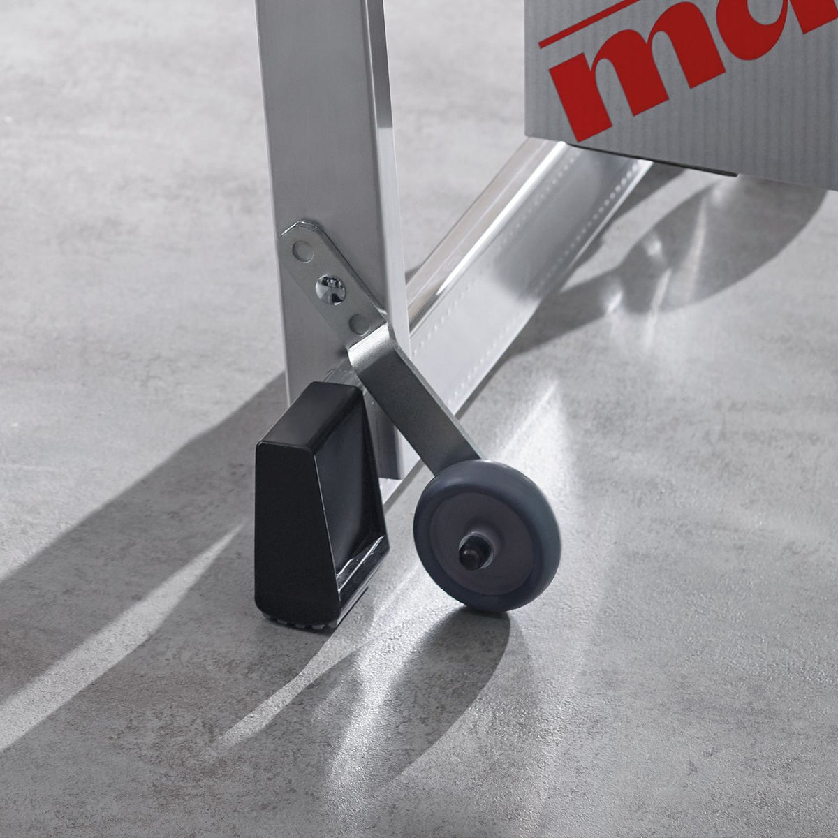 Mafell extension kit with wheels attached to the ERIKA saw base for easy mobility.