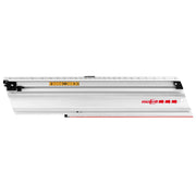 Mafell Guide Track ML 770 mm showing ruler scale and yellow safety label on a silver extrusion.