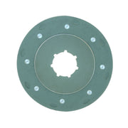 Round green Mafell steel chain sprocket with a splined center bore and bolt holes for the ZSX Ec 400 beam saw.