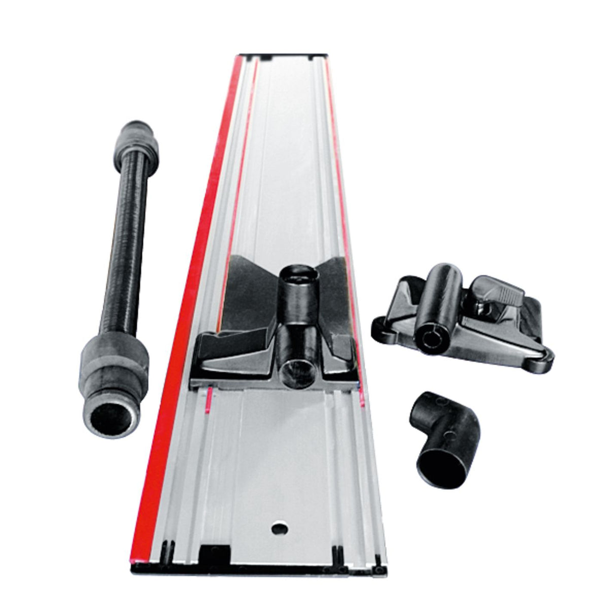 Mafell Aerofix suction clamp on a 1.3 m guide rail with vacuum hose and mounting heads.