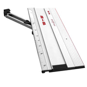 Mafell F-System angle fence mounted on a guide rail for accurate square and miter cuts