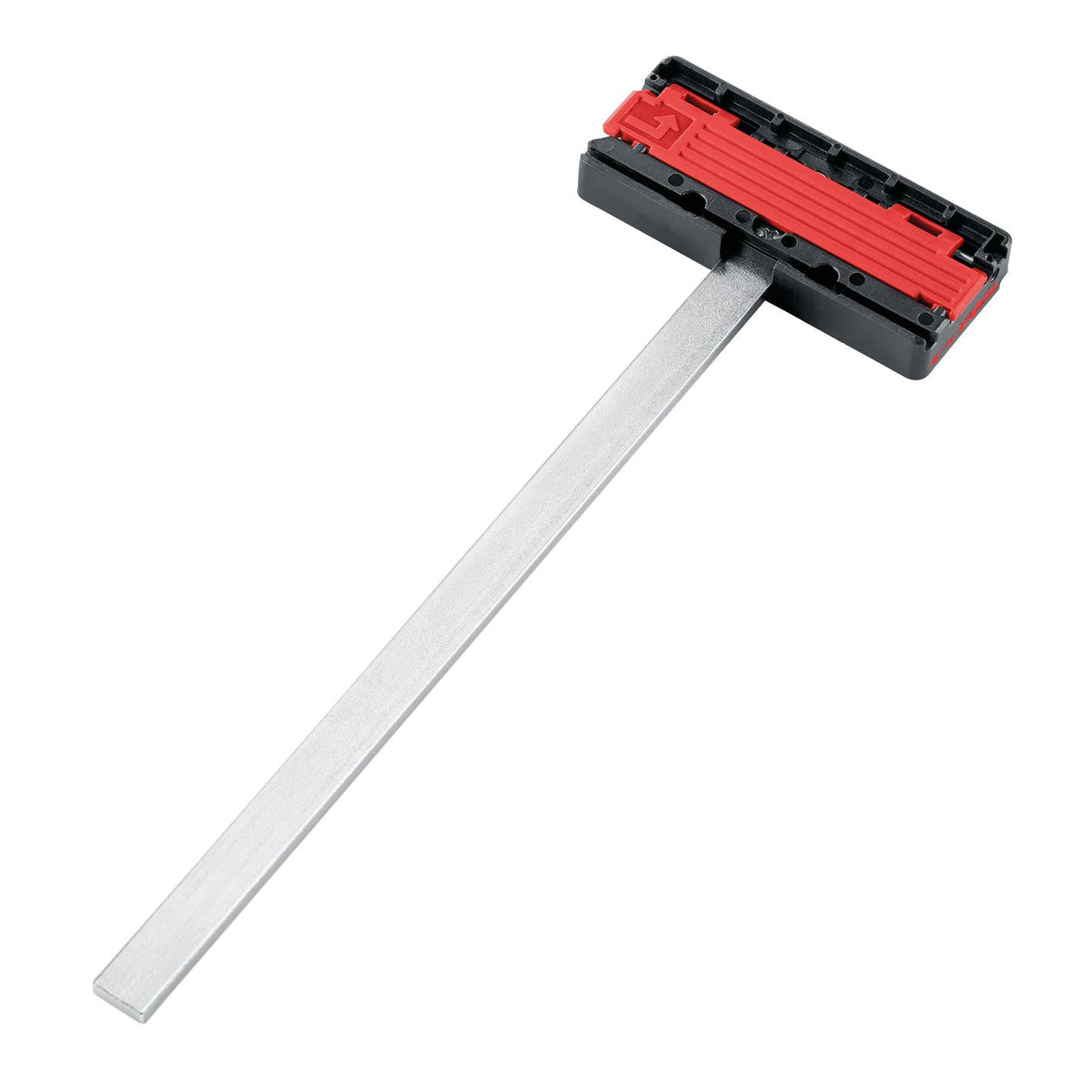 Mafell P-PA parallel guide fence with circular cutter shown in red and black housing mounted on a metal base