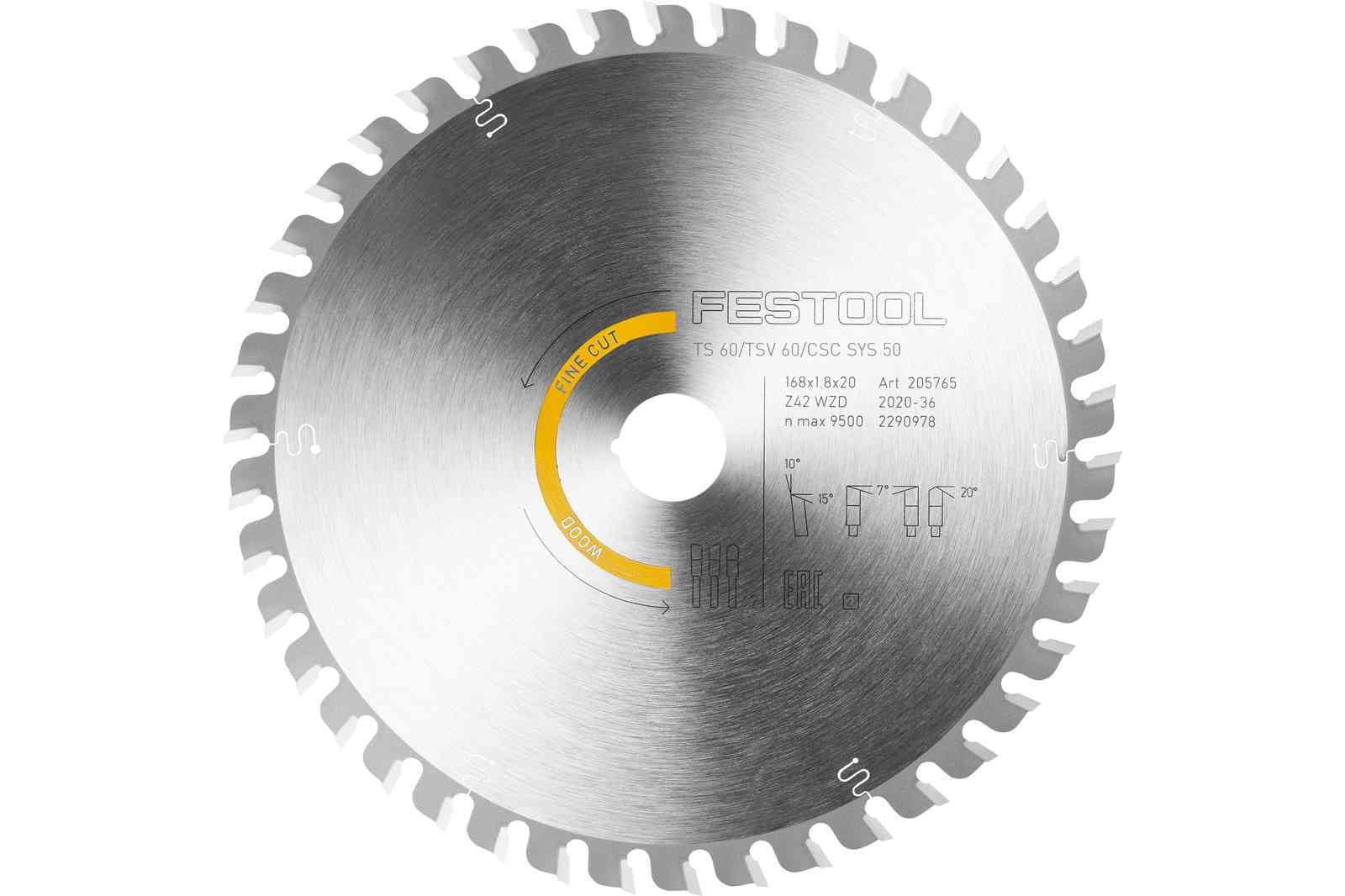 Festool Fine-Cut Wood 42 Tooth Saw Blade for TS 60/TSV 60/CSC SYS 50 205772