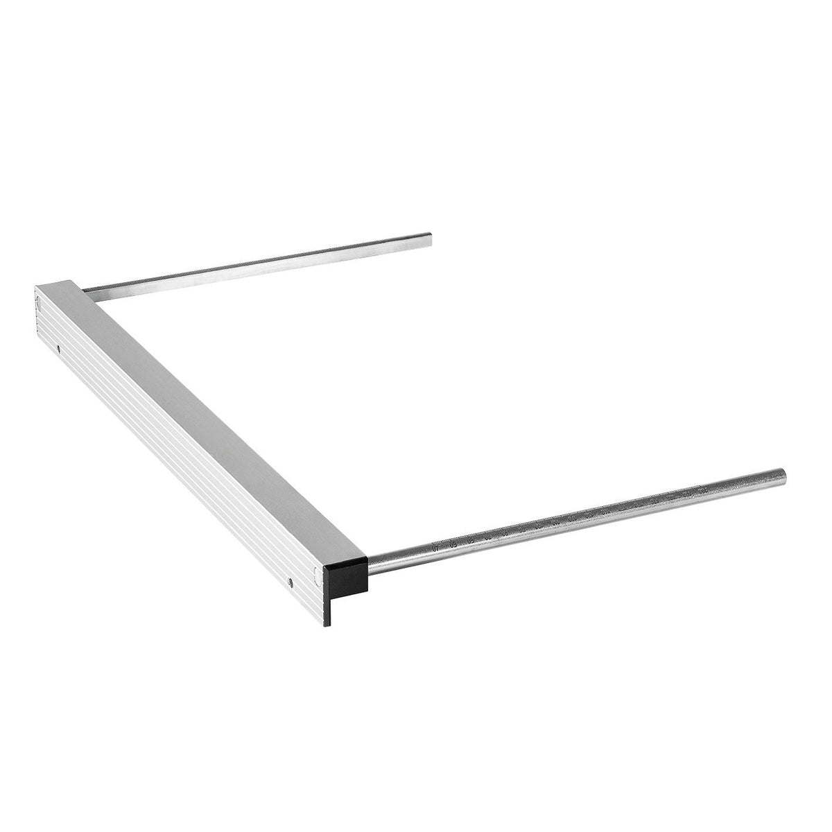 Parallel guide fence for Mafell K 105 circular saw, aluminum straight edge with ridged fence, angled view