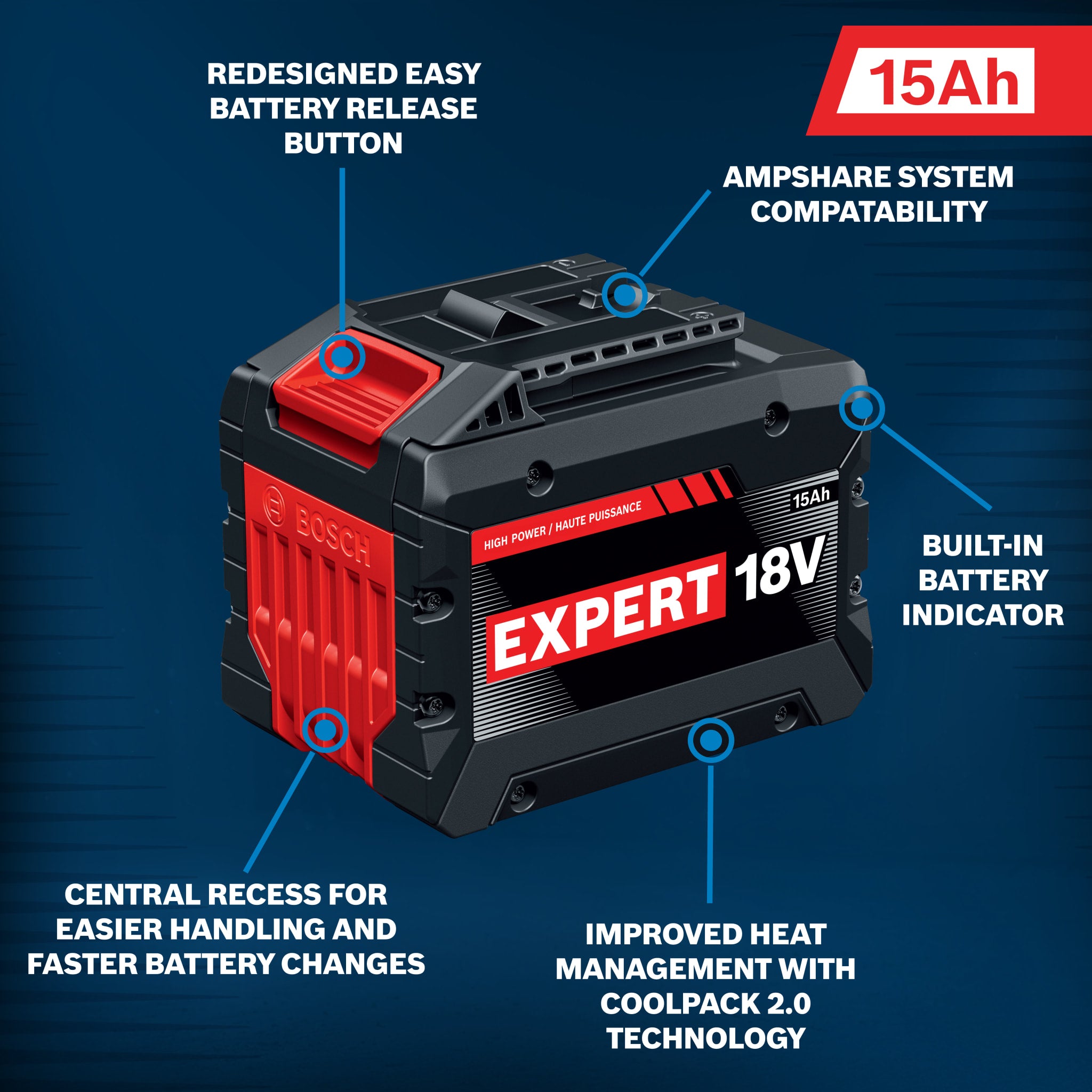 Bosch 18V EXPERT Lithium-Ion 15 Ah High Power Battery EXBA18V-150