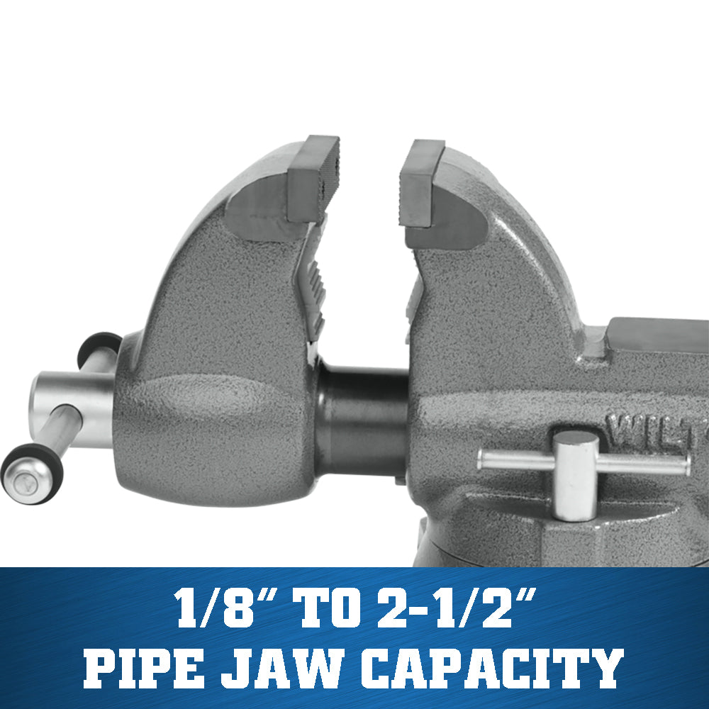 Jet C0, Combination Pipe And Bench 3-1/2 in. Jaw Round Channel Vise with Swivel Base 28825