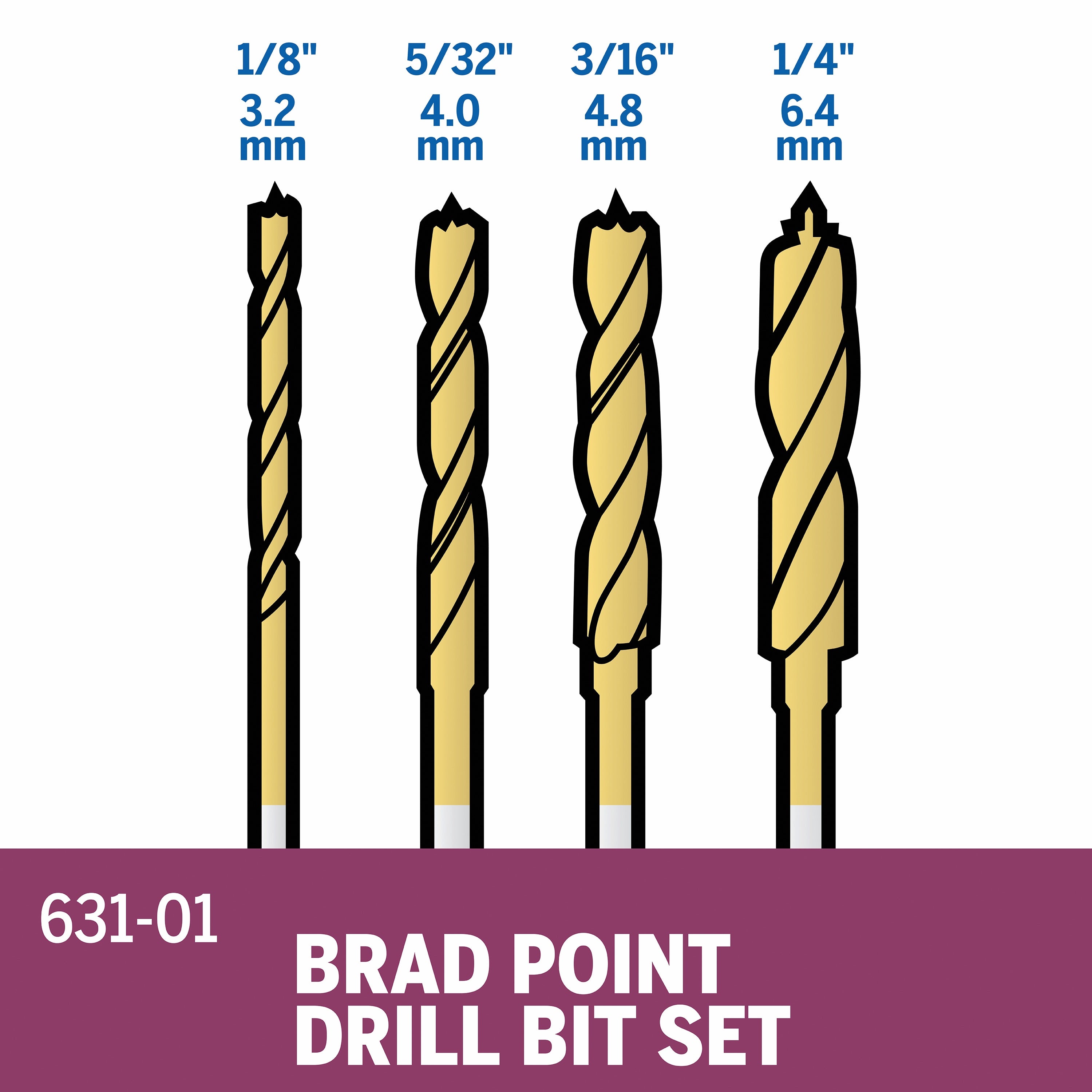 Dremel 4pc Brad Point Drill Bit Set 631