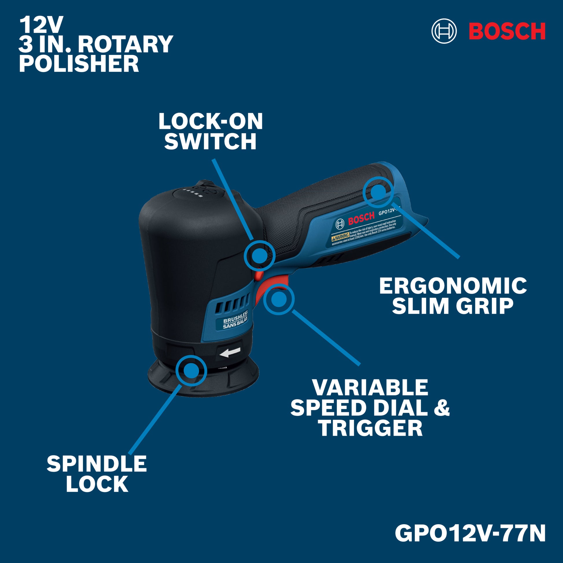 Bosch 12V 3" Rotary Polisher (Bare Tool) GPO12V-77N