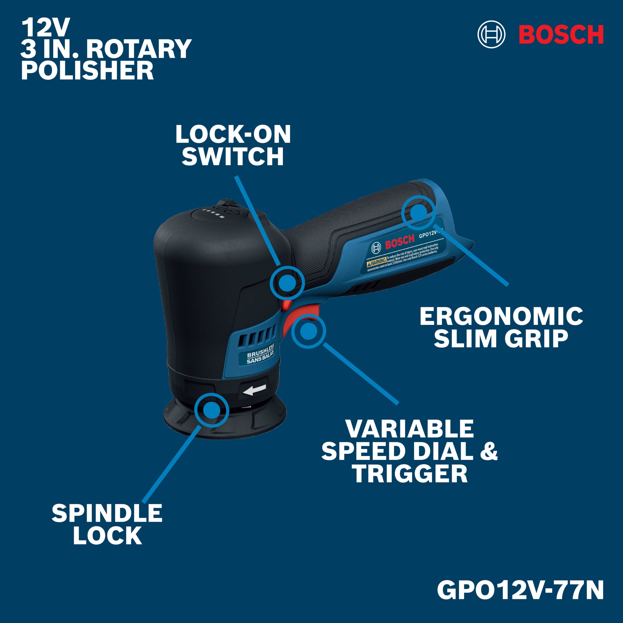Bosch 12V 3" Rotary Polisher (Bare Tool) GPO12V-77N